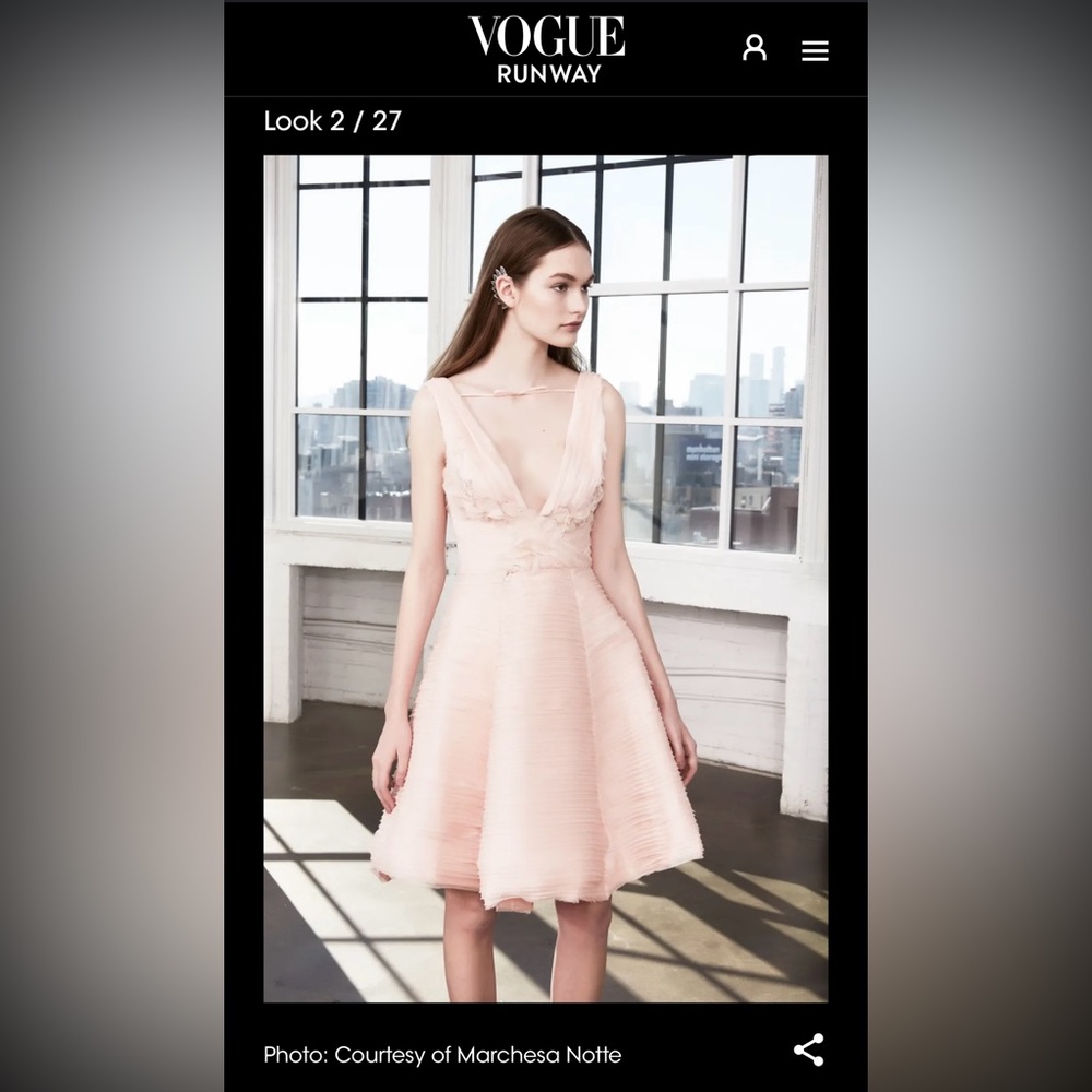 MARCHESA NOTTE RTW F2017 Light Pink Layered Chiffon Floral Embroidered Dress